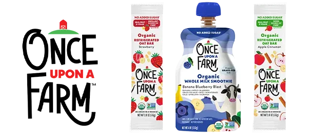 Once upon a farm logo next to products