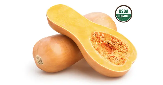 butternut squash next to USDA organic icon