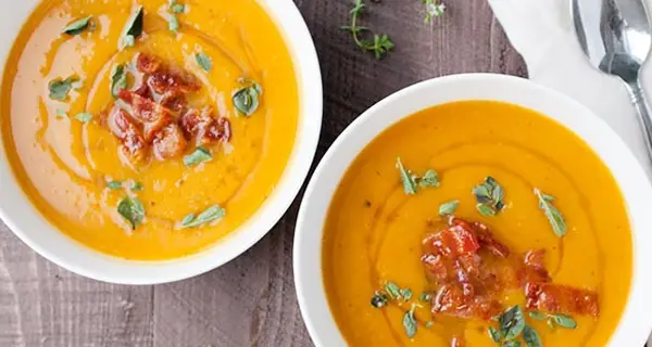 butternut squash soup in bowls