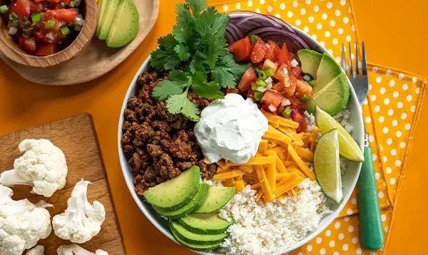 cauliflower rice taco bowl