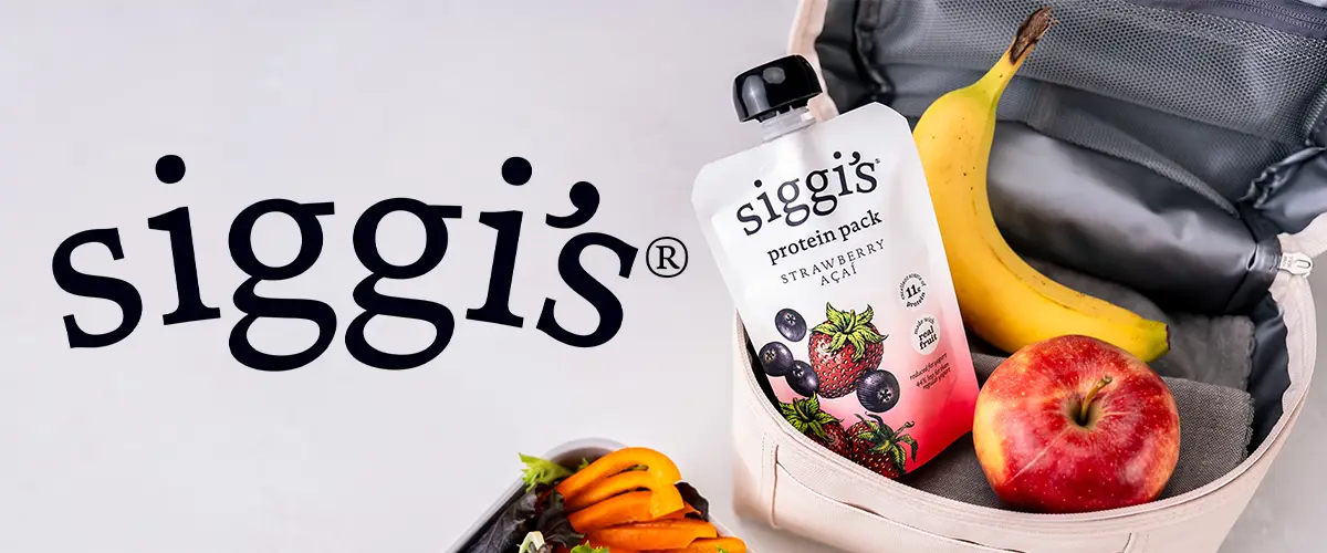 Siggis logo next to a lunchbox with a siggis pouch inside.